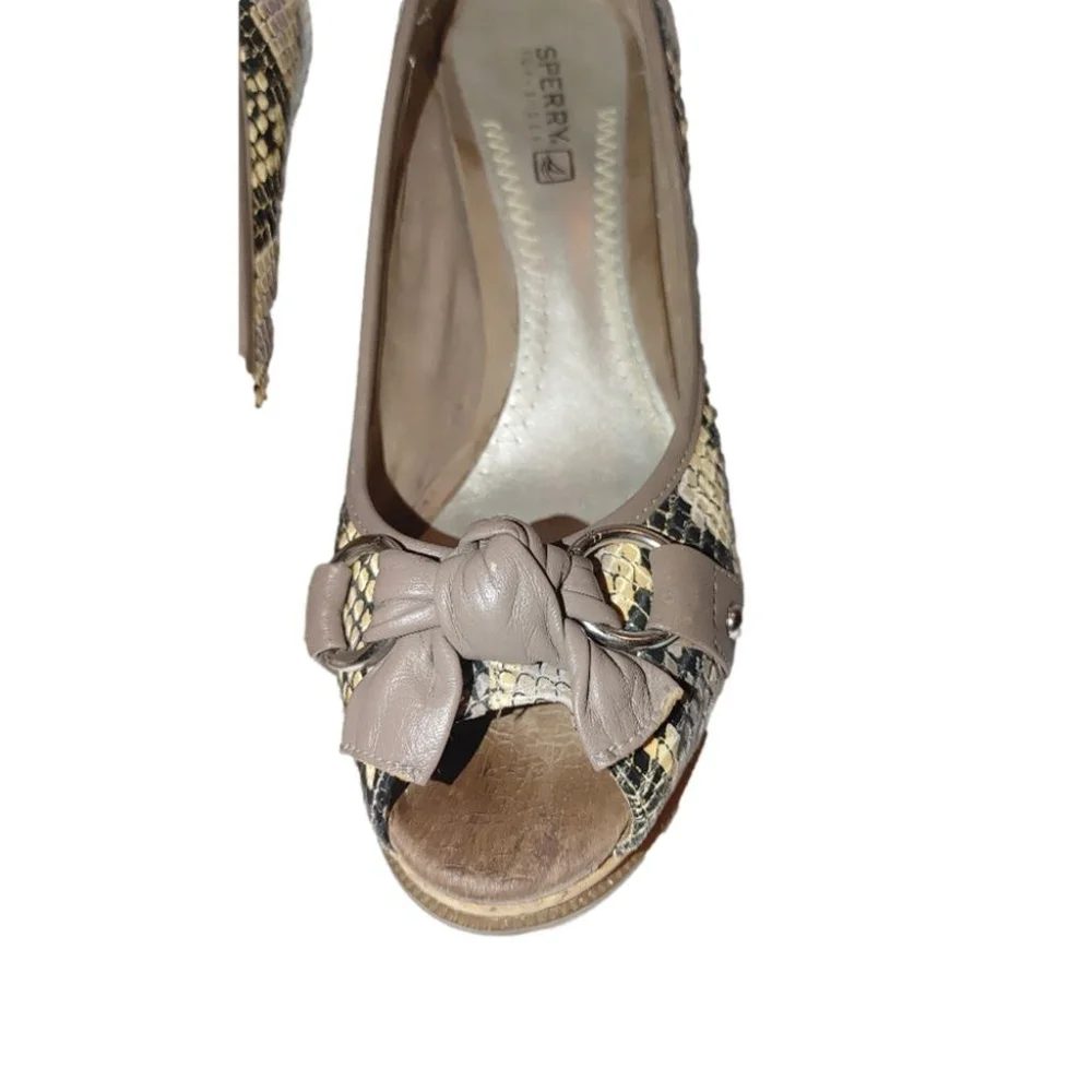 Sperry Top Sider Python Silverside Peep Toe Cork Wedges Size 7
